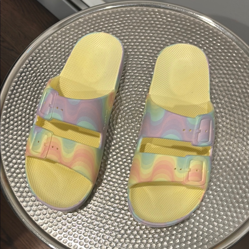 Yellow and Pastel Moses Slide Sandals